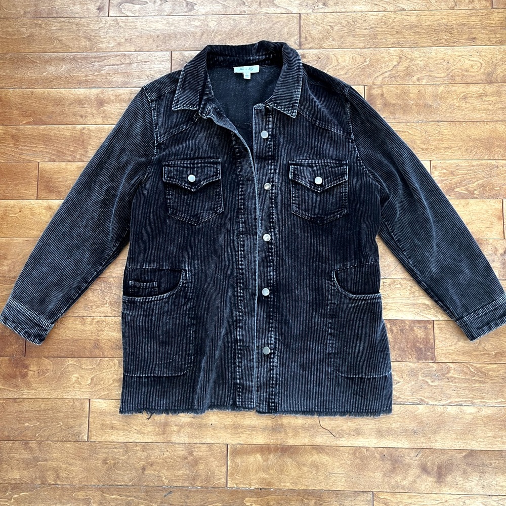 Distressed Black Corduroy Shacket